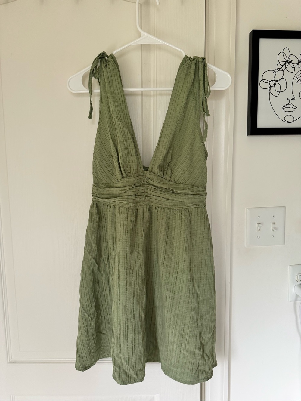 SHEIN Olive Green Textured Tie-Strap Dress